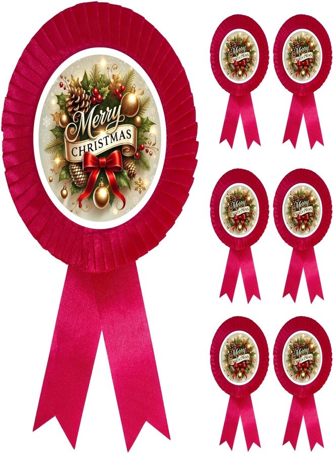 NEXGEN TRENDS Single Line Christmas Satin Ribbon Badge with Merry Christmas Logo - Premium Event Badge for Kids, Schools, Office Parties & Carol Programs (Pack of 10) (Magenta Pink) - Image 1